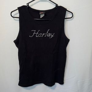Harley Davidson Bling Tank Top Rhinestone sides Black Women's Large